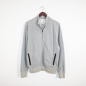 Billy Reid Men's Large Zip up Track Jacket Heather Gray faux suede trim